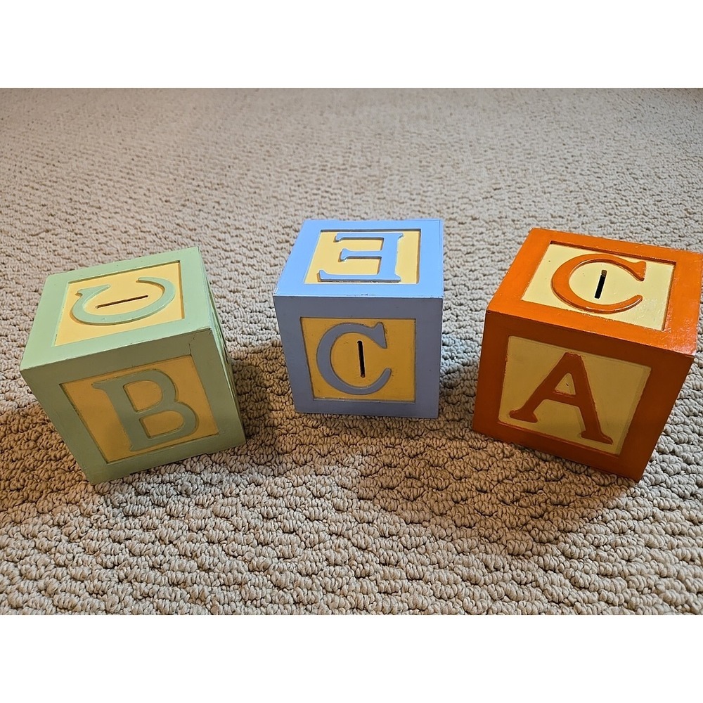 Wood Blocks Letter A B C Coin Banks